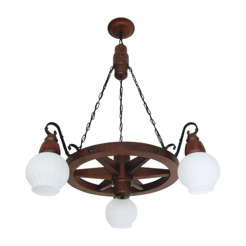 Lustre Roda De Carroça Envelhecido 3 Lâmpadas 603E
