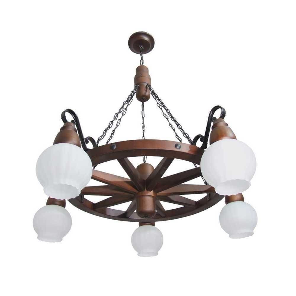 Lustre Roda De Carroça Envelhecido 5 Lâmpadas 605E
