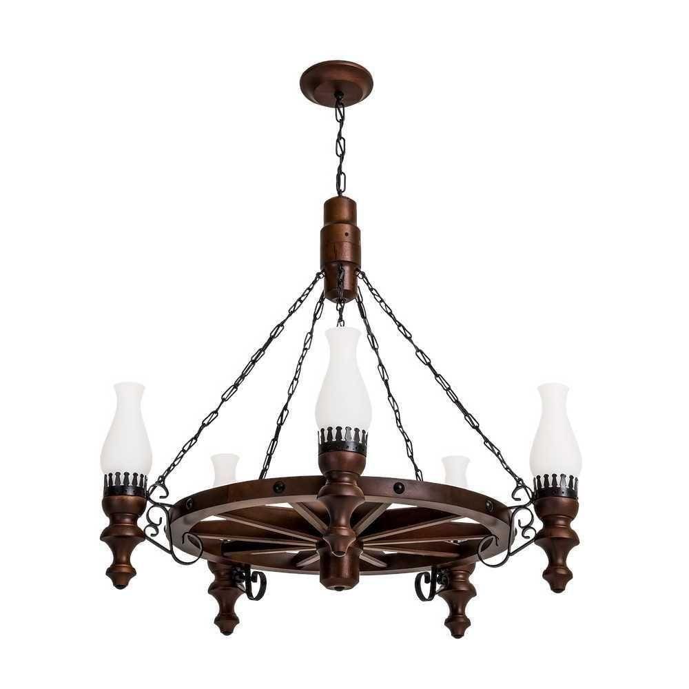 Lustre Roda De Carroça Envelhecido 5 Lâmpadas 905E