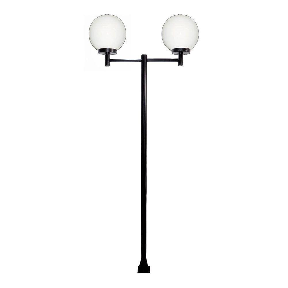 Poste Luminária Dupla Globo G Braço Reto Jardim Preto 200cm