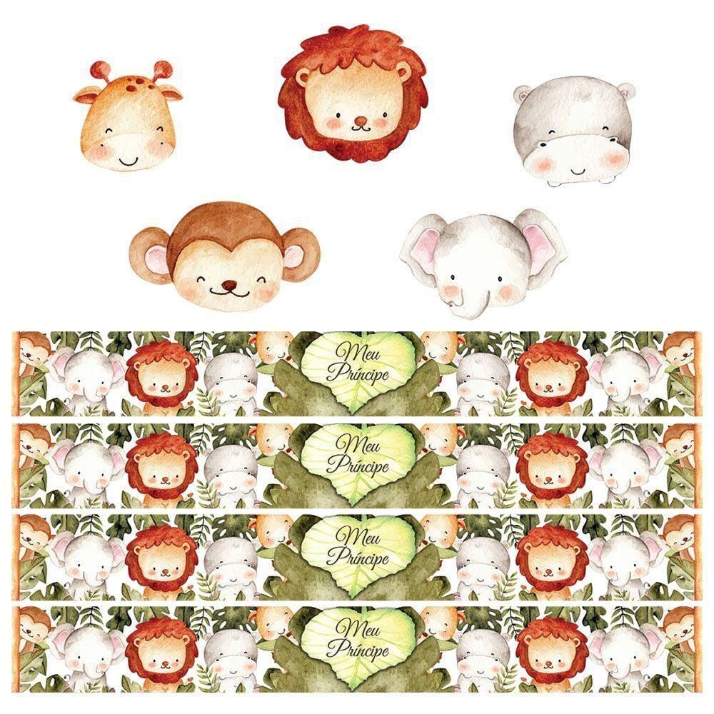 Kit 4 Faixas Decorativas Papel Parede E 5 Adesivos Infantil