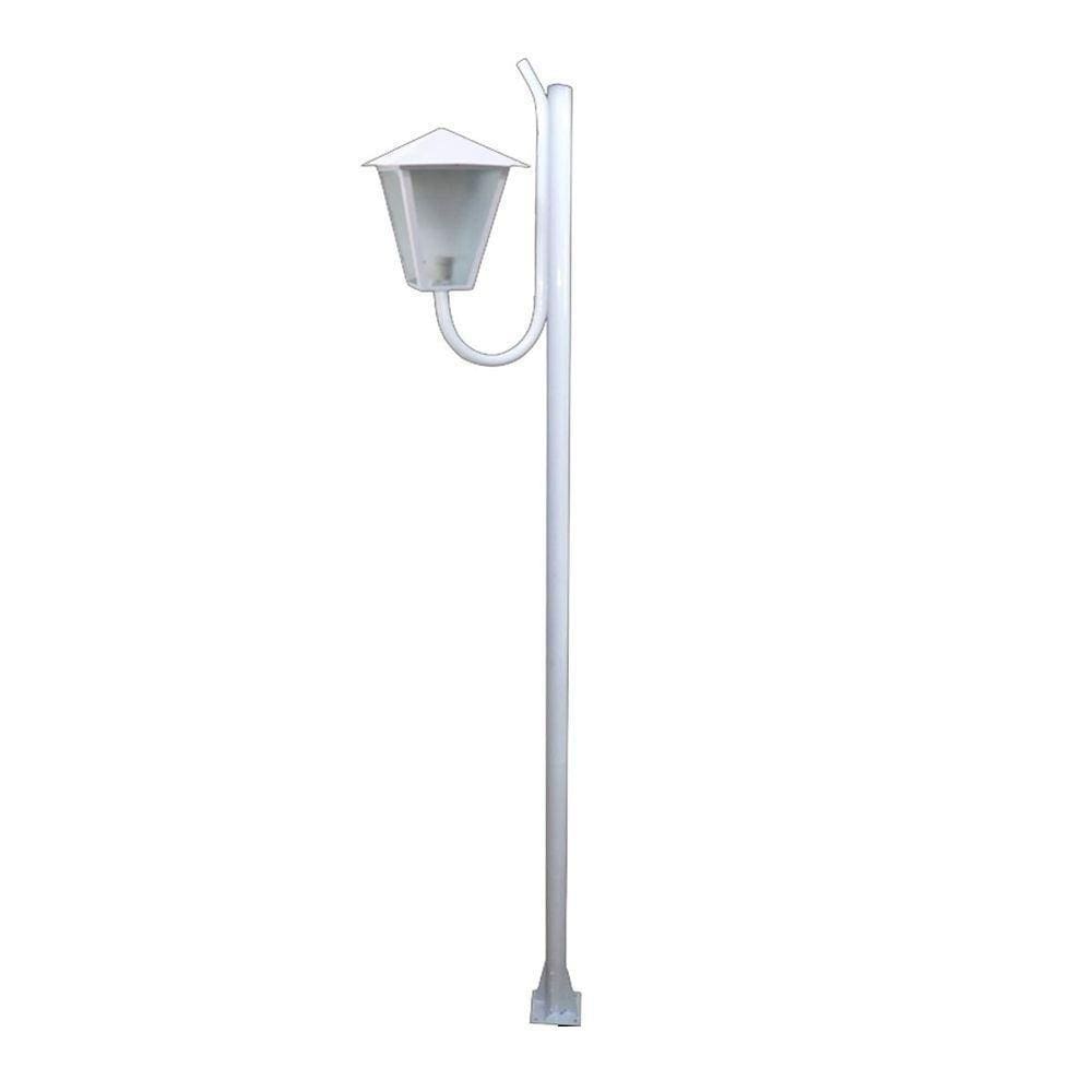 Poste Braço Curvo E Luminária Romana Jardim Branco 200cm