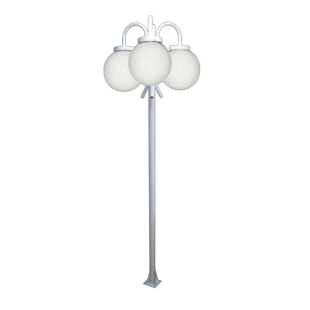 Poste Luminária Globo G Triplo Braço Curvo Baixo Branco 2mt