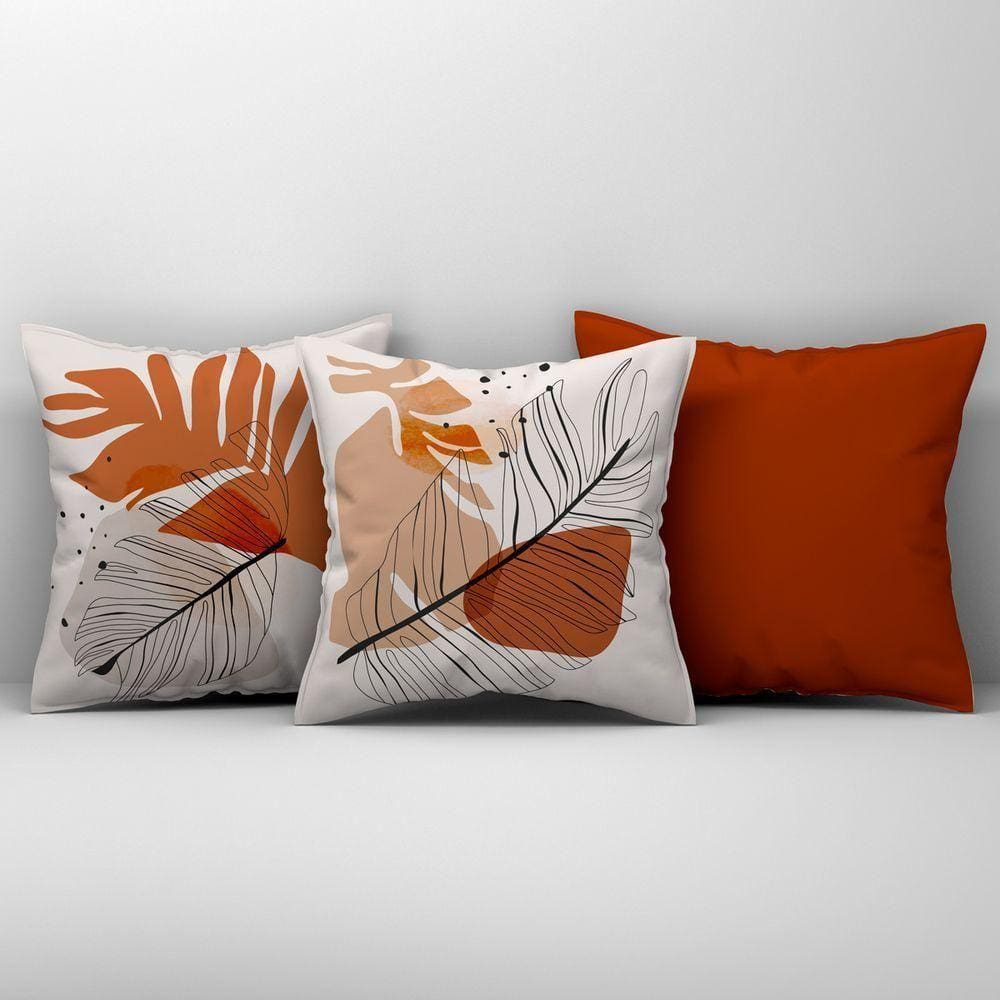 Kit Trio Capas De Almofadas Estampadas Em Veludo Suede 45cm X 45cm - Decoração Para Sala Cor Terracota