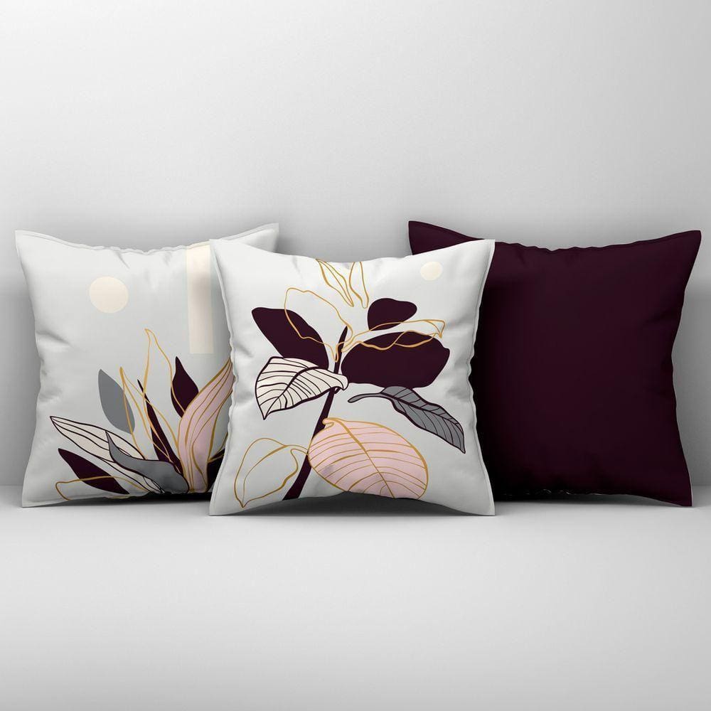 Kit Trio Capas De Almofadas Estampadas Em Veludo Suede 45cm X 45cm - Decoração Para Sala Cor Uva