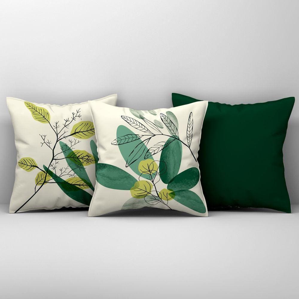 Kit Trio De Almofadas Cheias Estampadas Em Veludo Suede 45cm X 45cm Enchimento Em Refil Silicone - Decoração Para Sala Cor Verde
