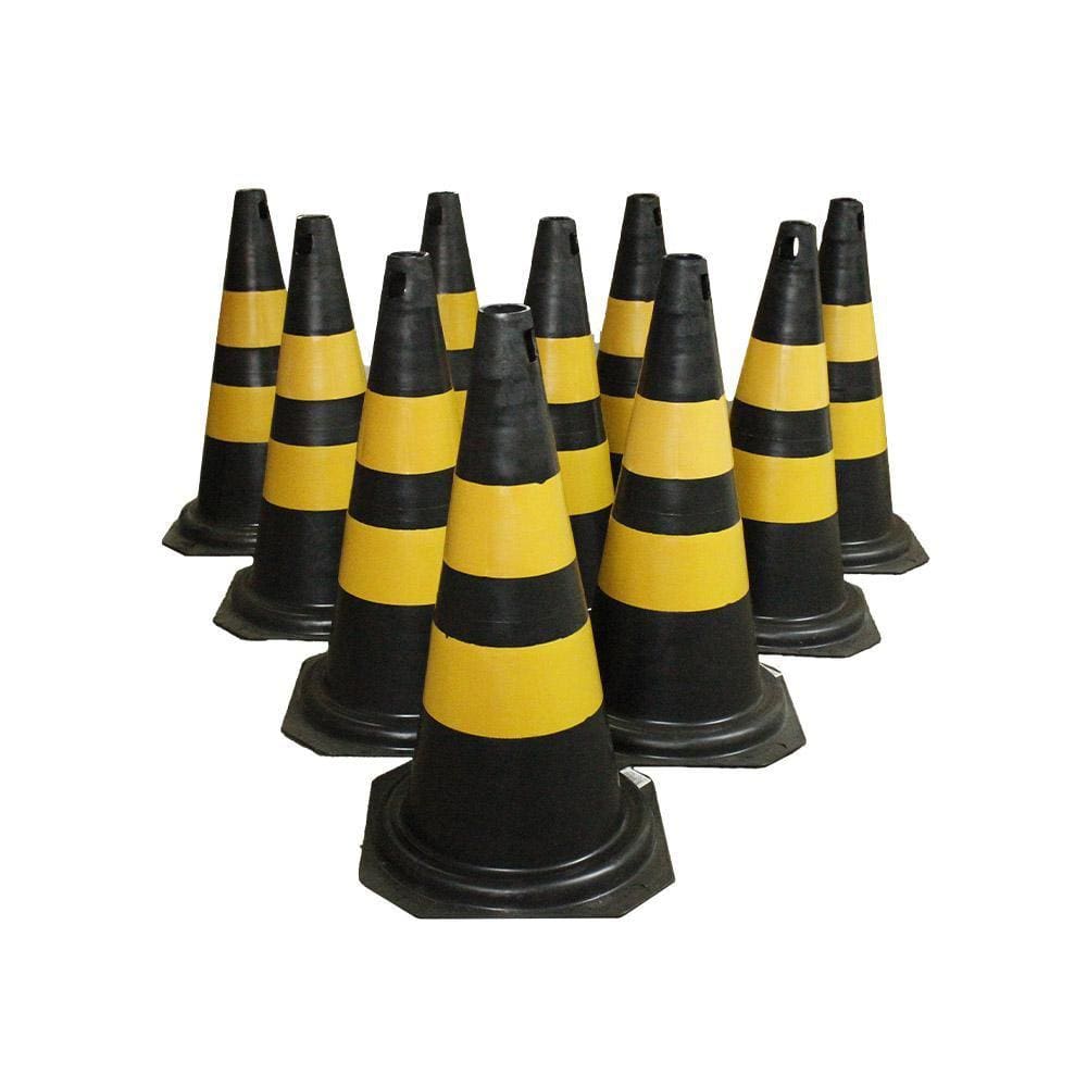 Kit 10 Cones de 50 cm Preto e Amarelo para Sinalização
