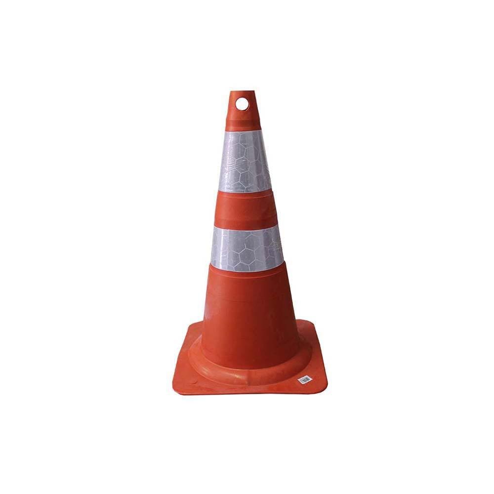 Cone de Sinalização Refletivo Flexível 50 cm Laranja e Branco Plastcor