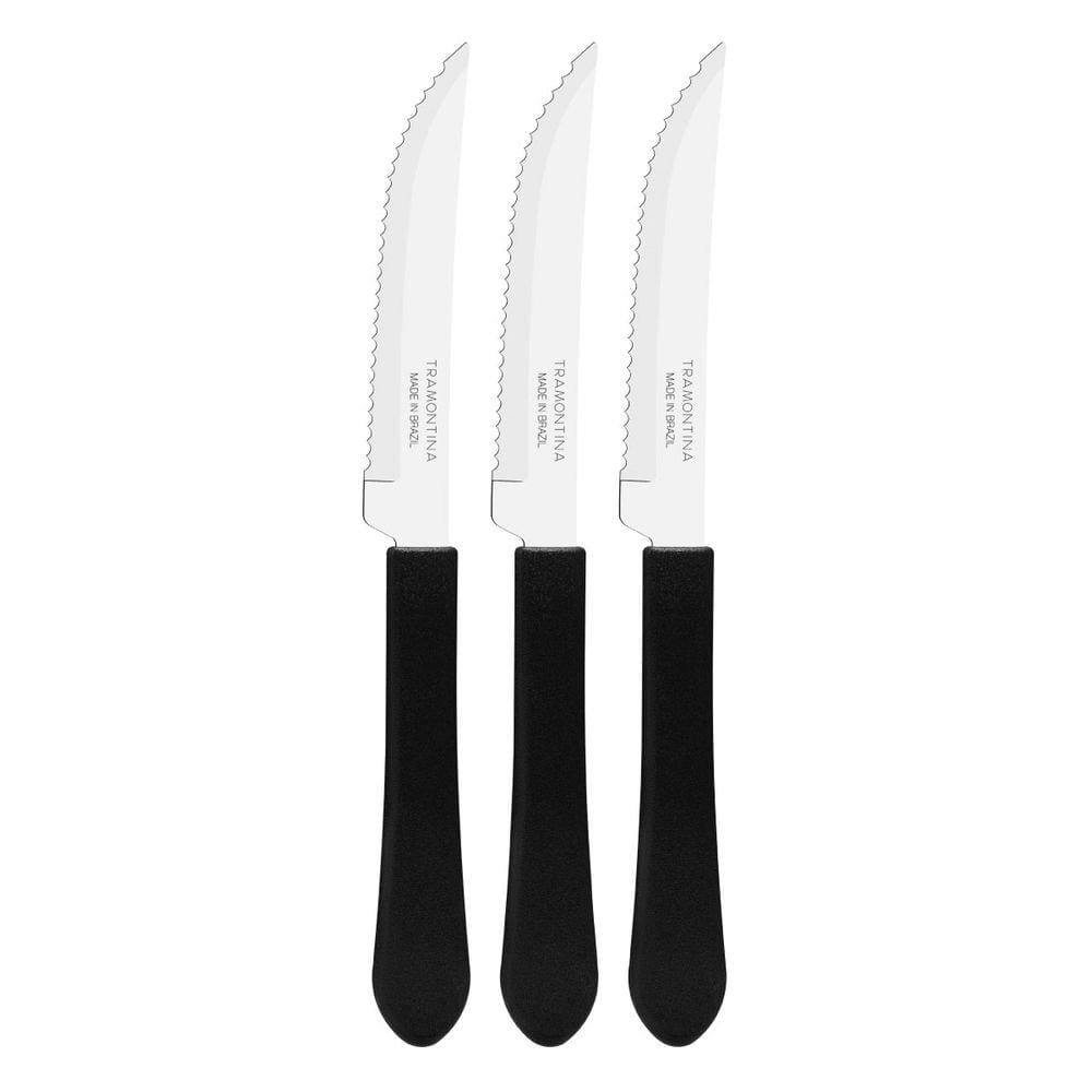 Kit 3 Facas de Mesa Churrasco Tramontina Leme Inox Cabo Preto