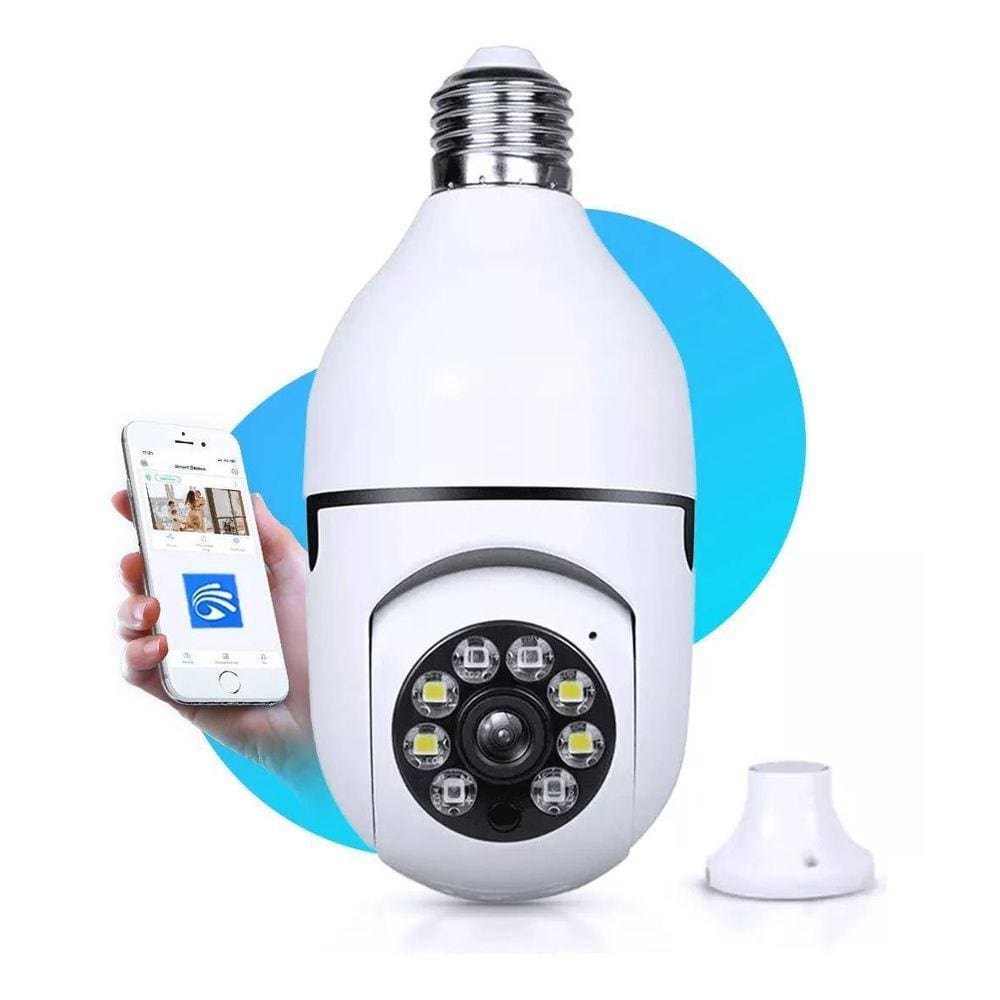 Câmera Segurança Ip Lâmpada Wifi Uso Interno E Externo