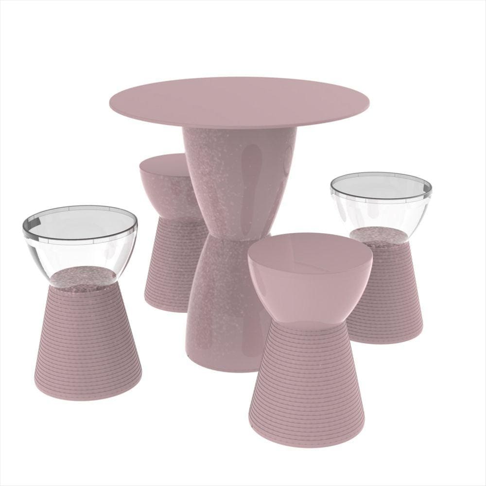Conjunto Mesa Tampo Polipropileno 60cm e 4 Banquetas Sili Lounge Grifit Calla Rose