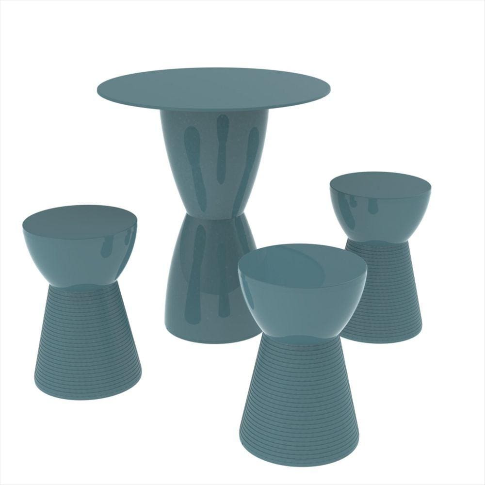 Conjunto Mesa Redonda 60x82cm 3 Banquetas Fit Grifit Lazuli