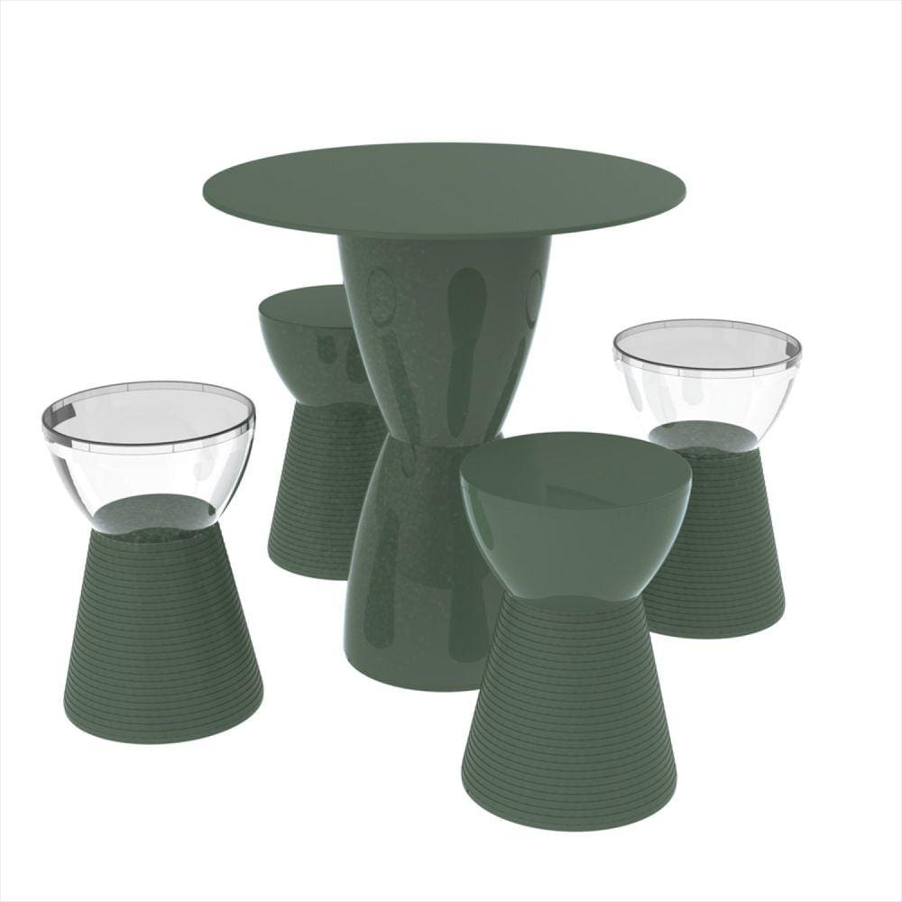 Conjunto Mesa Tampo Polipropileno 60cm e 4 Banquetas Sili Lounge Grifit Verde Alecrim