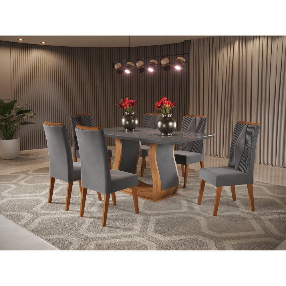 Mesa de Jantar Retangular Wanda com 6 Cadeiras Vegas Mel/Grafite