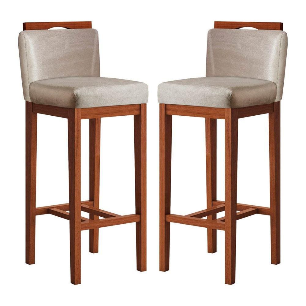 Conjunto 2 Banquetas Alta em Madeira Maciça Libéria CCS Interiores Pinhao/Bege