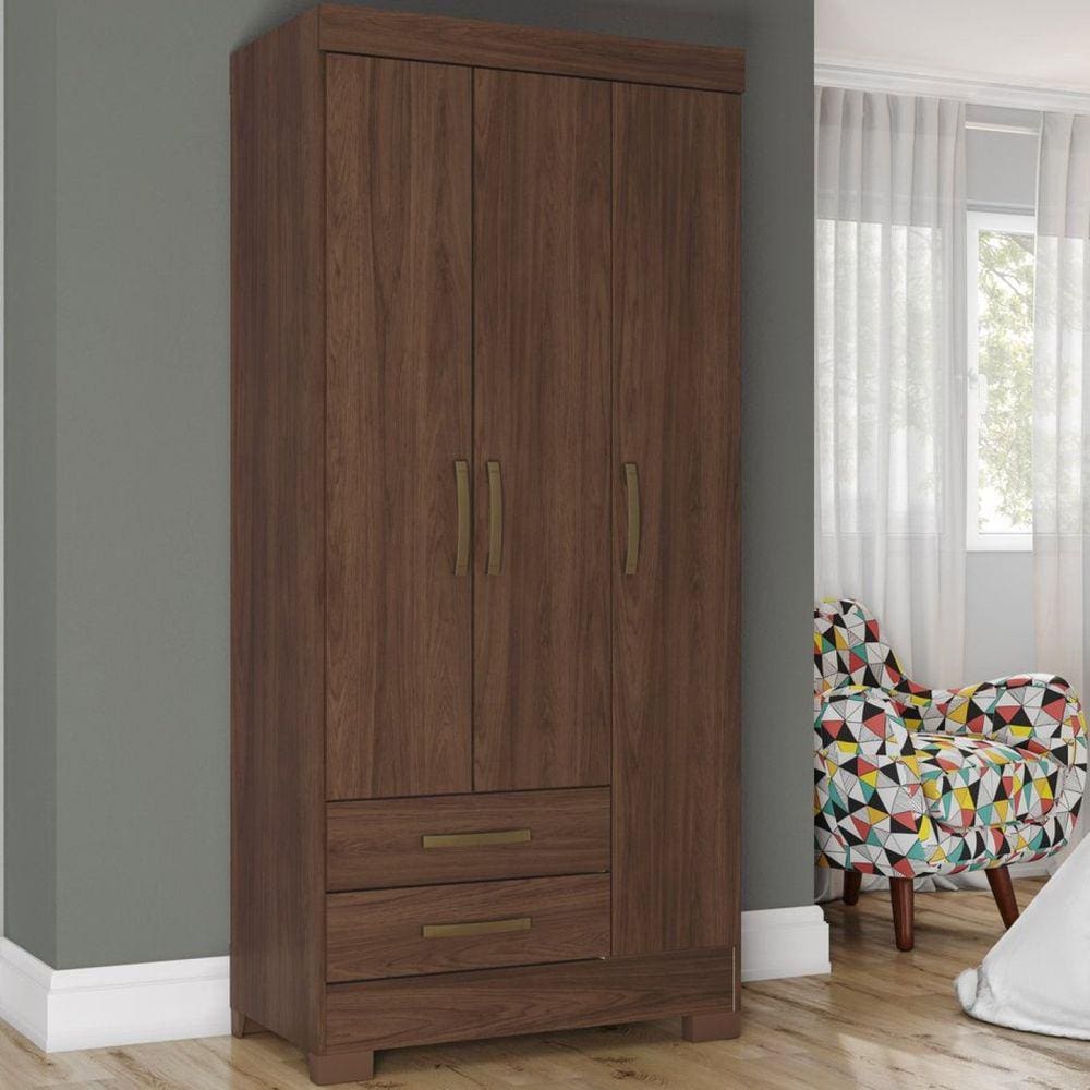 Guarda Roupa Solteiro com Pés 3 Portas 2 Gavetas Sensi Briz Castanho HP