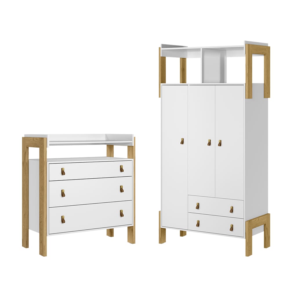 Kit Guarda Roupa 3 Portas e Cômoda 3 Gavetas Infantil com Nicho Magia Q01 Branco Clique Chique