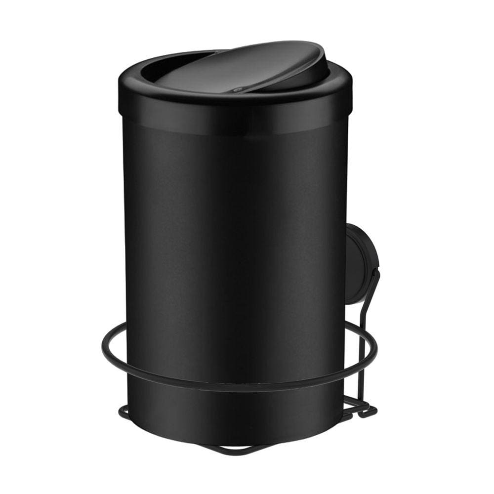 Kit Lixeira 8 Litros Basculante Com Suporte Adesivo Para Banheiro Cozinha Preto - Future