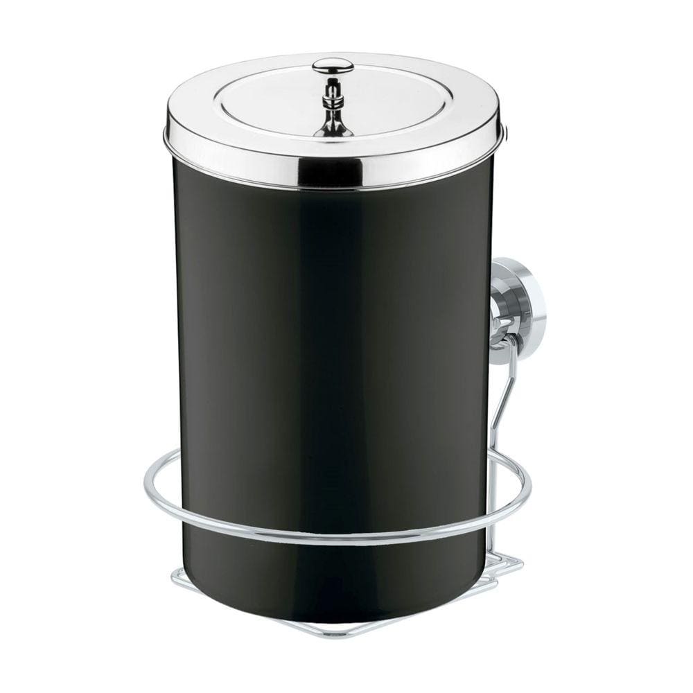 Kit Lixeira 8 Litros Com Suporte De Ventosa Para Banheiro Cozinha Preto Cromado - Future