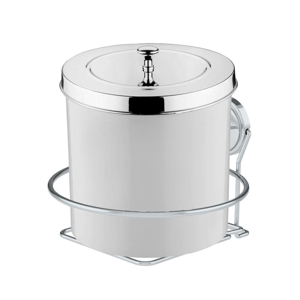 Kit Lixeira 5 Litros Com Suporte Adesivo Para Banheiro Cozinha Branco Cromado - Future
