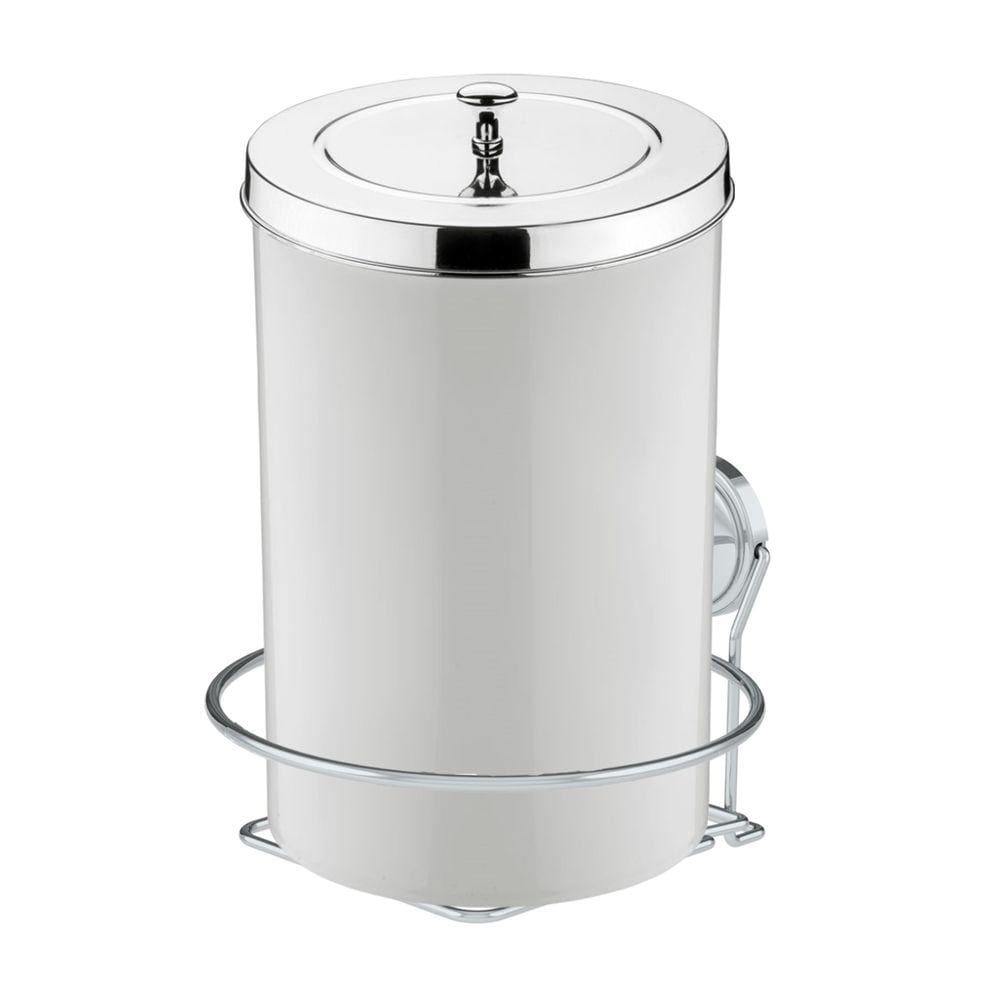 Kit Lixeira 8 Litros Com Suporte Adesivo Para Banheiro Cozinha Branco Cromado - Future