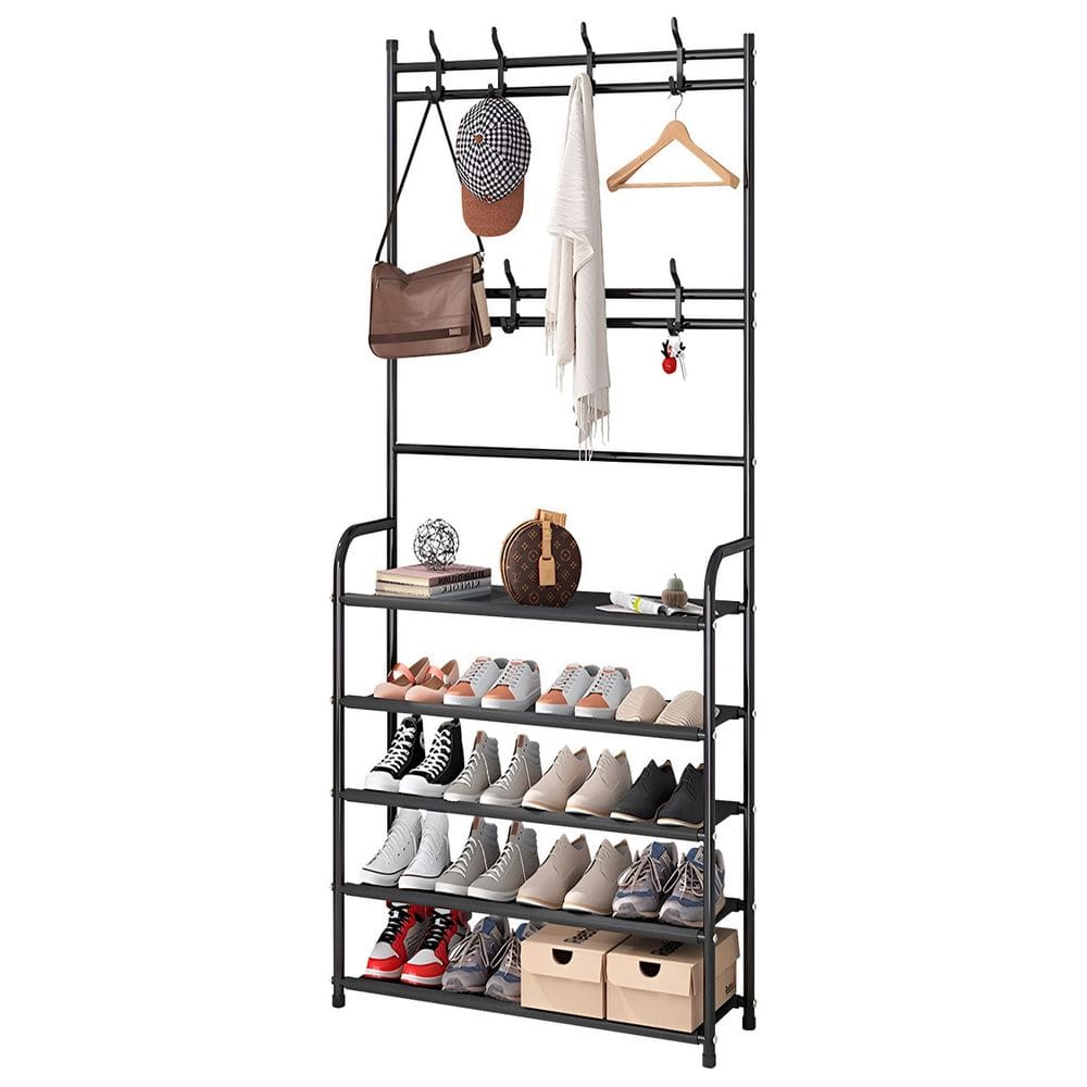 Rack Organizador Decoteam Com Sapateira E Cabideiro Preto