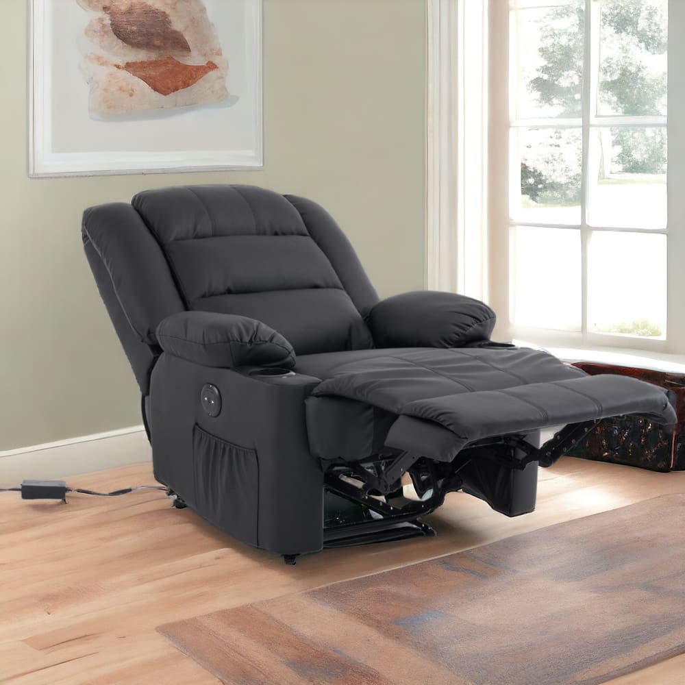 Poltrona do Papai Reclinavel Elétrica Corino Premium Preto