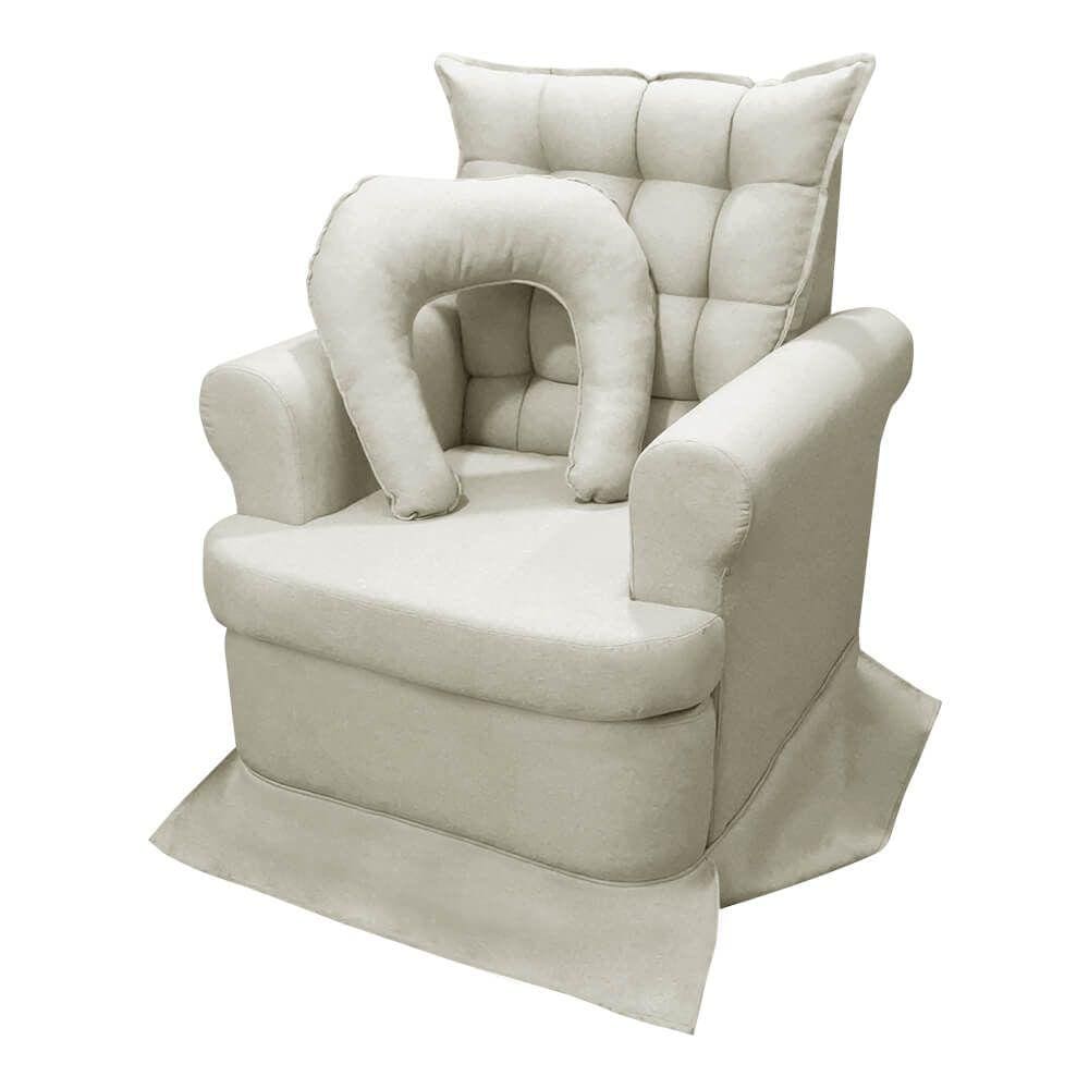 Poltrona de Amamentação Aconchego Base Balanço + Almofada Linho Bege SOFA STORE