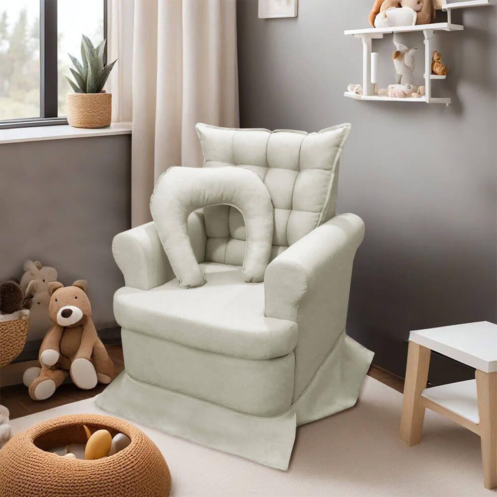 Poltrona de Amamentação com Balanço + Almofada Linho Luxo Bege SOFA STORE