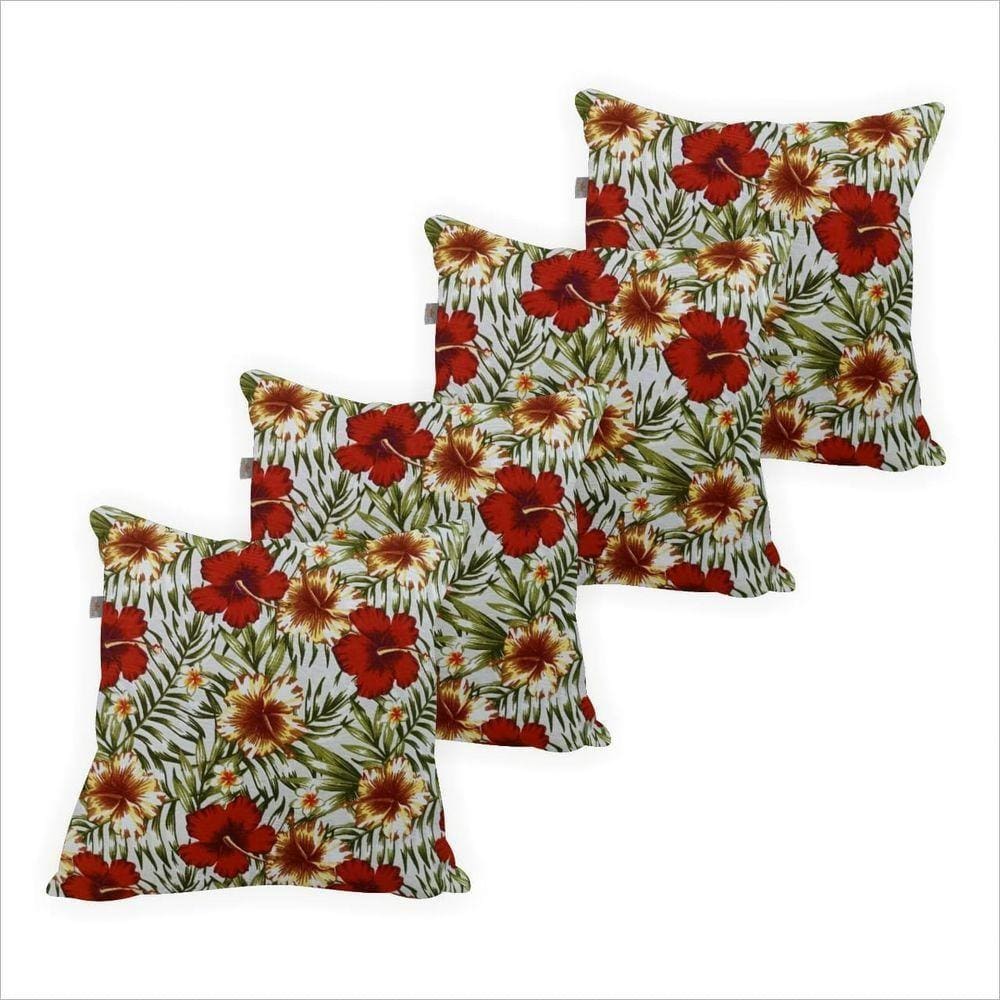 Capa De Almofada Jacquard Estampa Florida Vermelha E Amarela