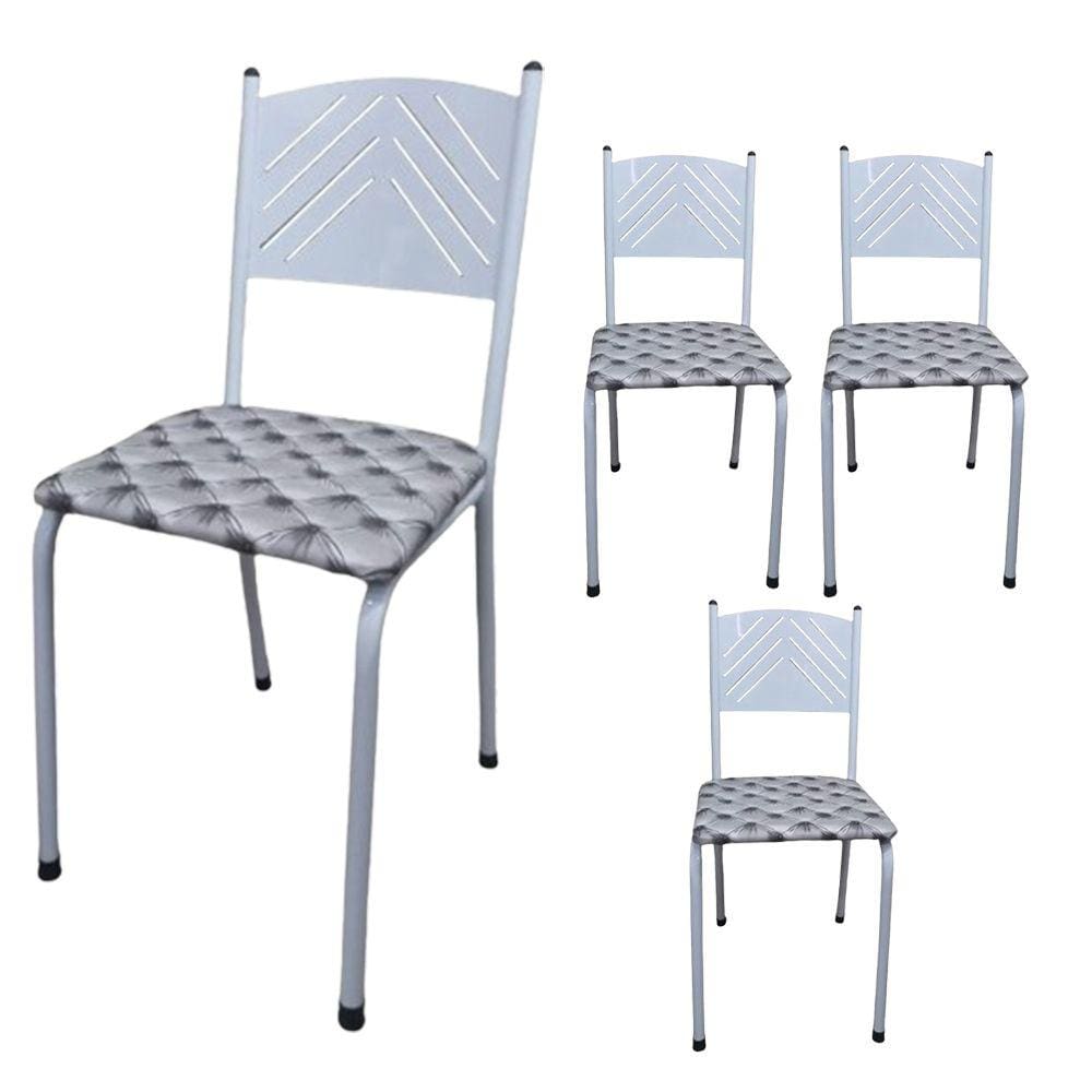 Kit 4 Cadeira Branca para Cozinha Jantar Metal Tubular Almofadada Assento Captone