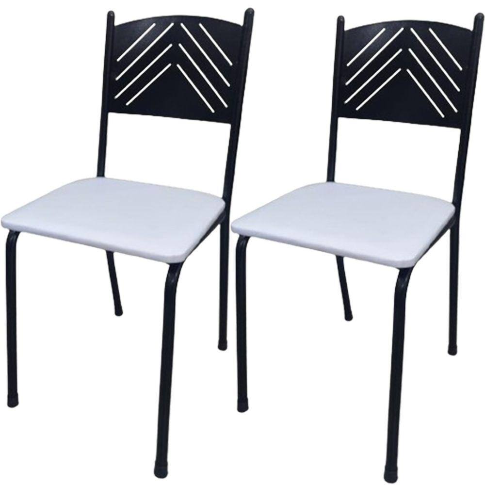 Kit 2 Cadeiras Preta para Cozinha Jantar Metal Tubular Almofadada Assento Branco