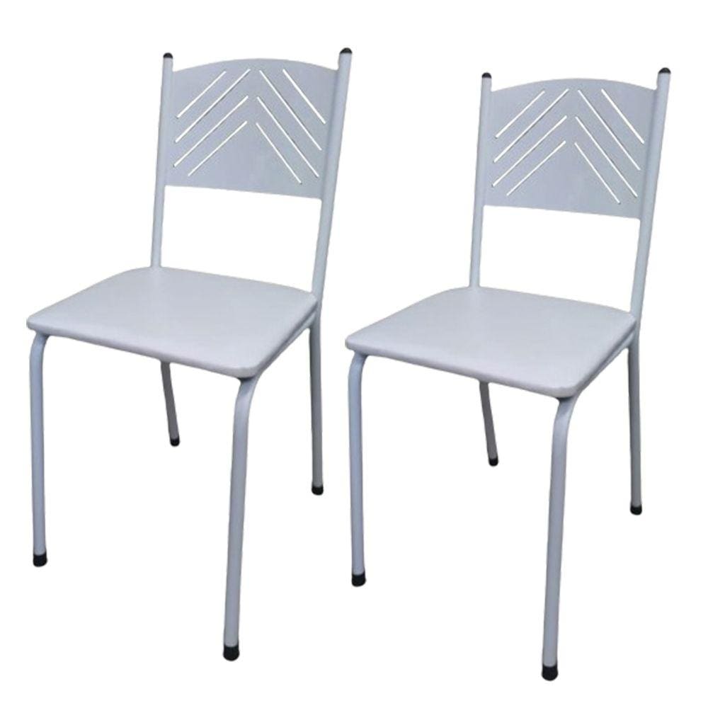 Kit 2 Cadeira Branca de Cozinha Jantar Metal Tubular Almofadada Assento Branco