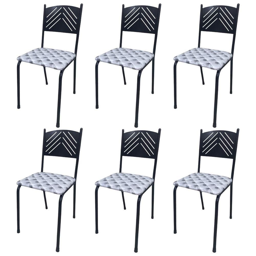 Kit 6 Cadeira Preta para Cozinha Jantar Metal Tubular Almofadada Assento Captone
