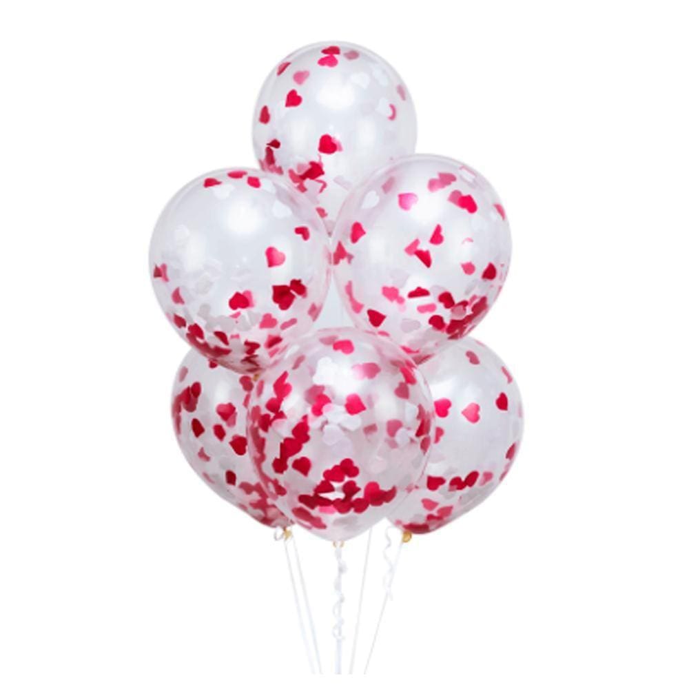 Balão Látex Com Confete Coração Vermelho 12`` 30Cm 6Un