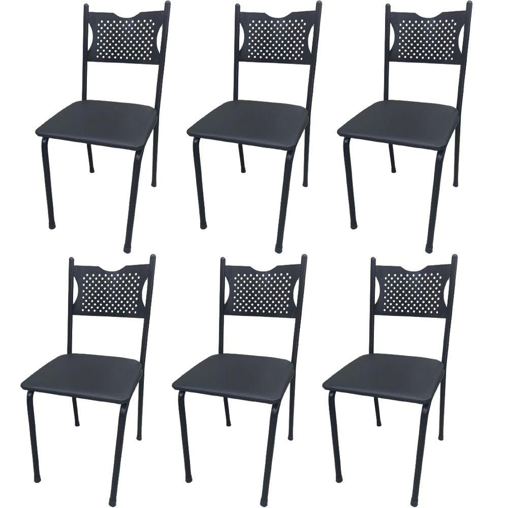 Kit 6 Cadeira para Cozinha MC Tubular Almofadada Estrutura Preta com Assento Preto