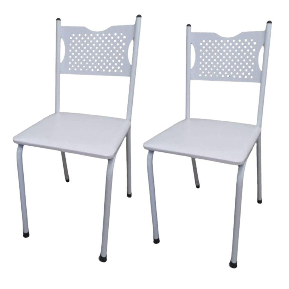Kit 2 Cadeira para Cozinha MC Tubular Almofadada Estrutura Branca com Assento Branco