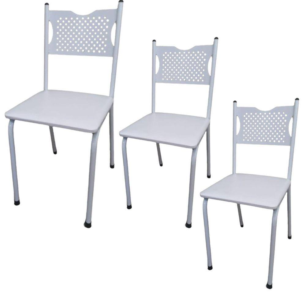 Kit 3 Cadeira para Cozinha MC Tubular Almofadada Estrutura Branca com Assento Branco