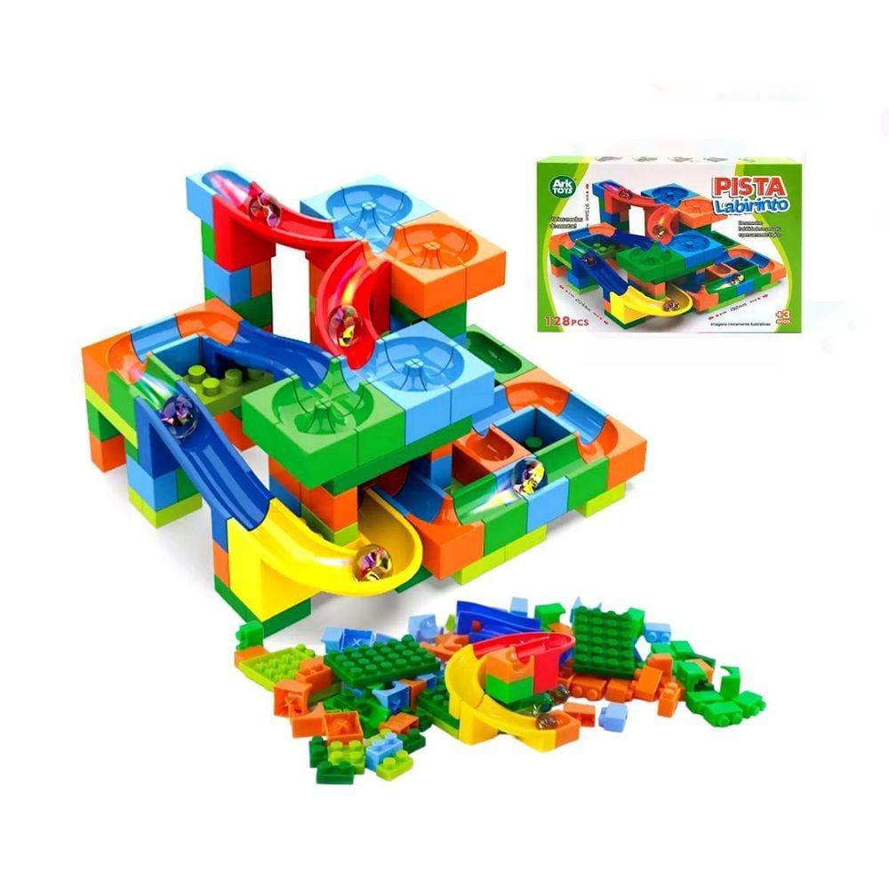 Pista Corrida Bolinha Gude Blocos Montar Labirinto 128 Pçs
