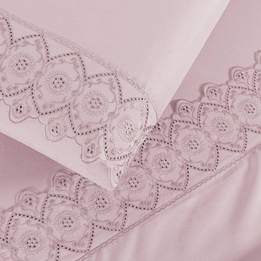 Jogo Cama Solteiro Cherry Bordado Inglês 3 Pçs Rosa