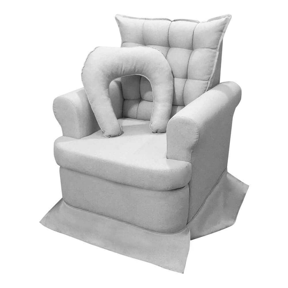 Poltrona de Amamentação com Balanço + Almofada Linho Luxo Cinza SOFA STORE