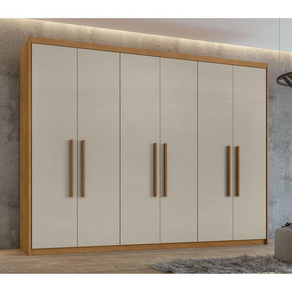 Guarda-Roupa 6 Portas 5 Gavetas Áries Amêndoa Clean/Off White