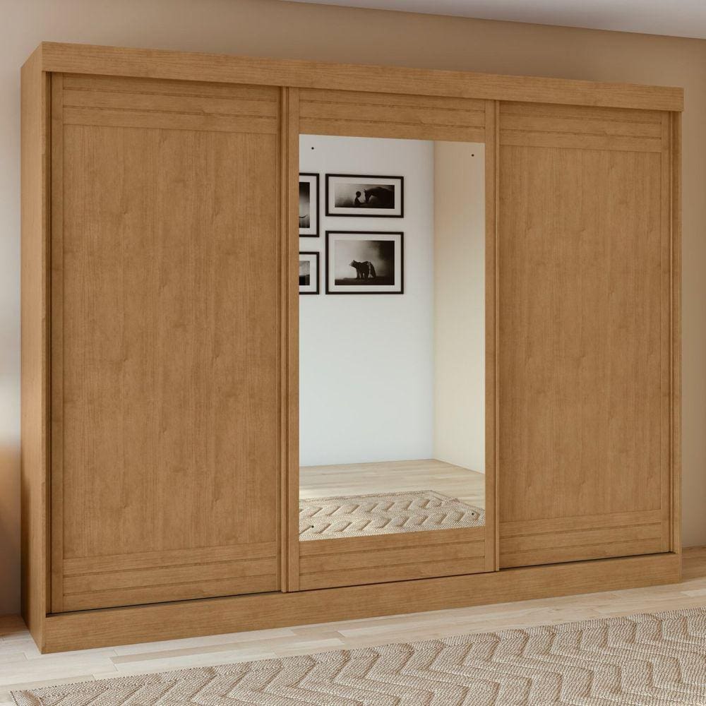 Guarda-roupa 3 Portas 4 Gavetas Nice com Espelho Amêndoa Clean/Off White