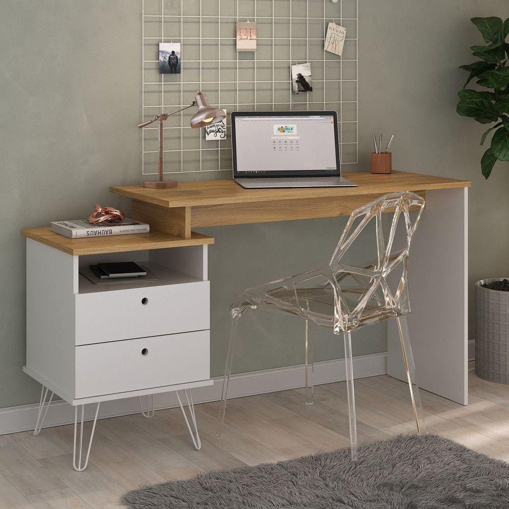 Escrivaninha com Regulagem Estilo Industrial Plus Carvalho/Branco