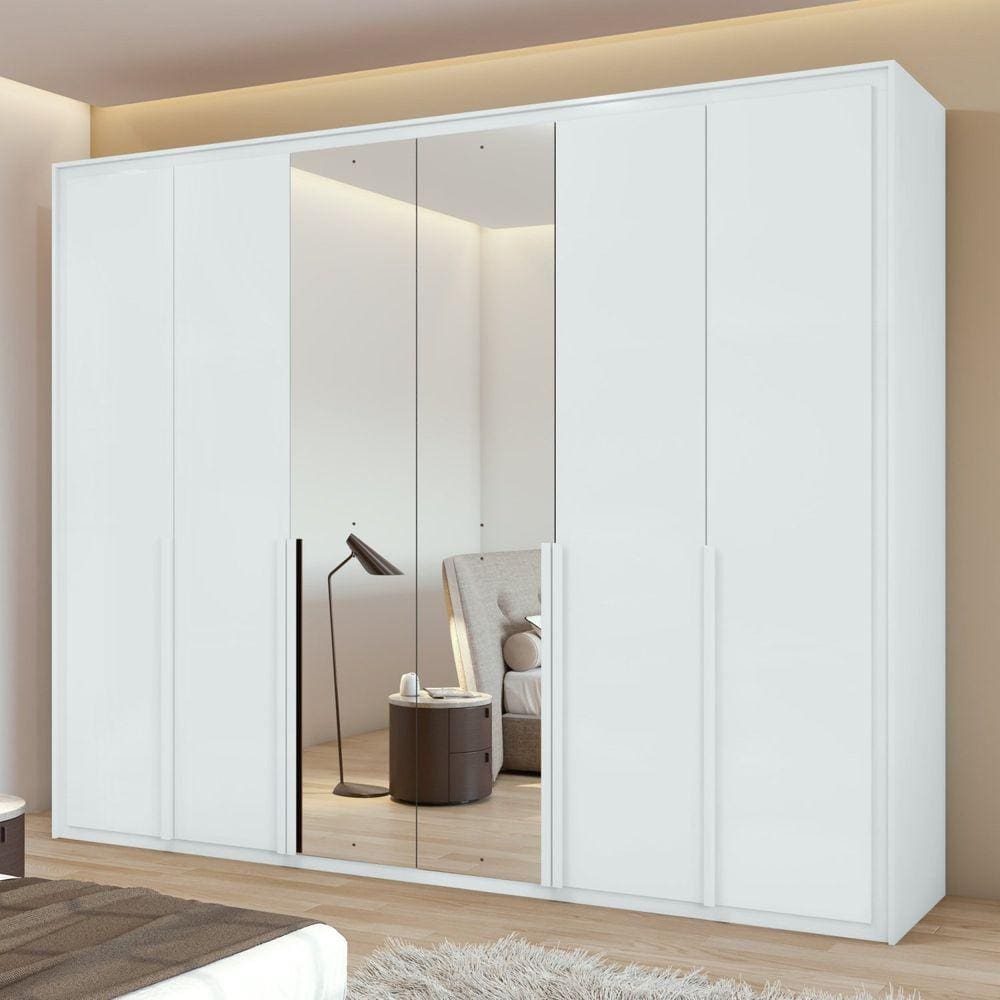 Guarda-roupa 6 Portas 6 Gavetas 100% Mdf Imperatore com Espelho Branco