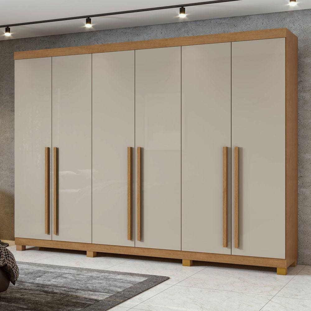 Guarda-roupa 6 Portas 4 Gavetas Bertha com Pés Amêndoa Clean/Off White
