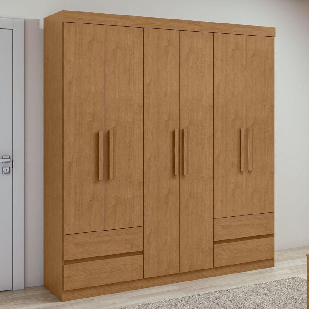 Guarda-Roupa 6 Portas 4 Gavetas Zeus Amêndoa Clean