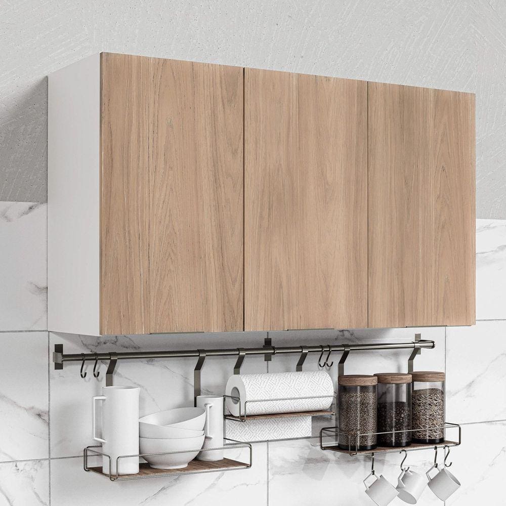 Armário Aéreo 3 Portas 120cm Puxador 150mm Ipanema CabeCasa MadeiraMadeira Acácia/Branco