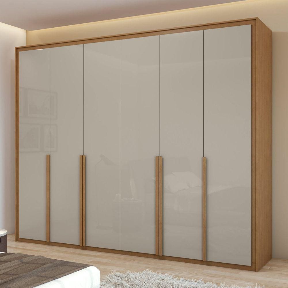 Guarda-roupa 6 Portas 6 Gavetas 100% Mdf Imperatore Amêndoa Clean/Off White