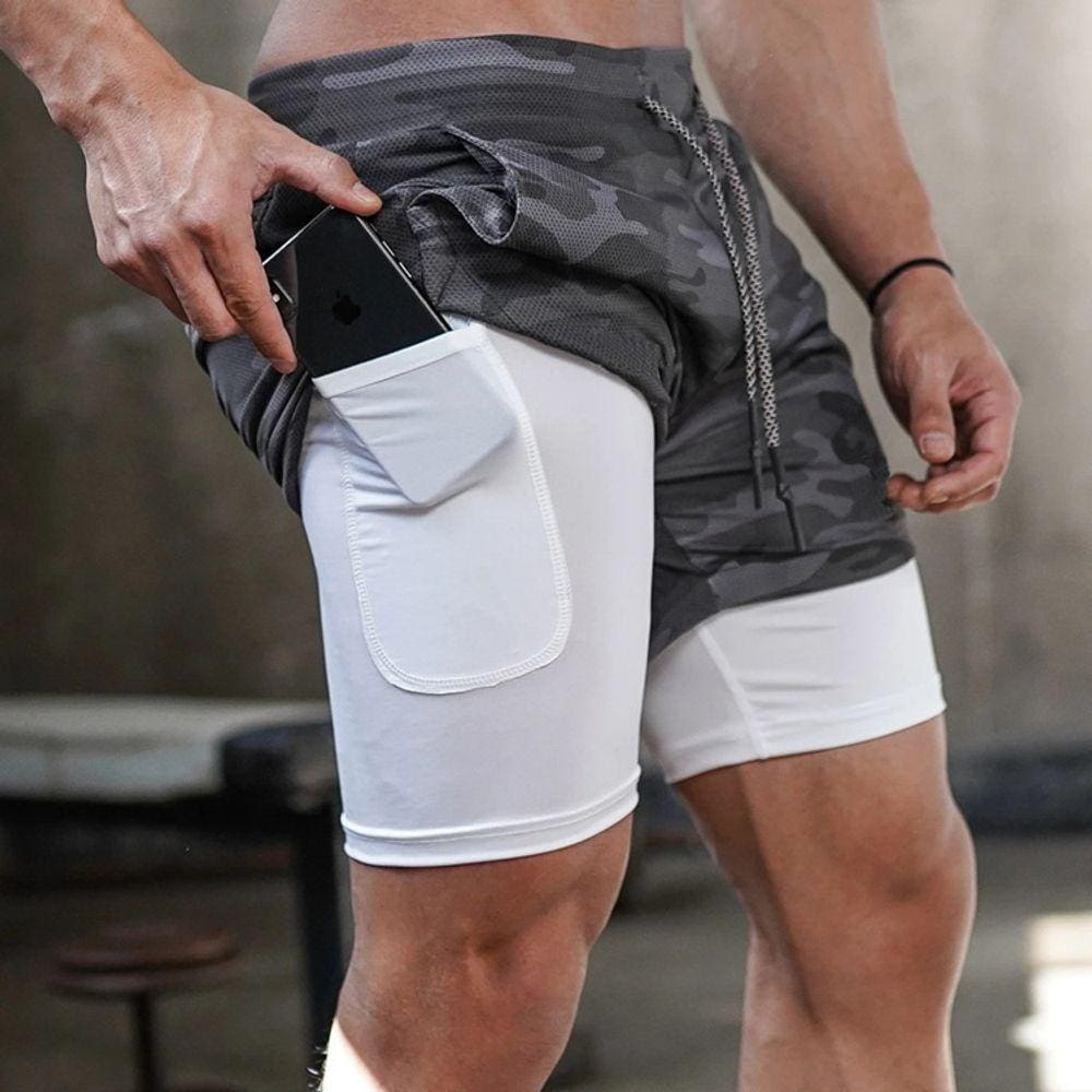 Short Masculino Bolso Oculto para Celular Bermuda Compressão 2x1 Corrida Academia Musculação